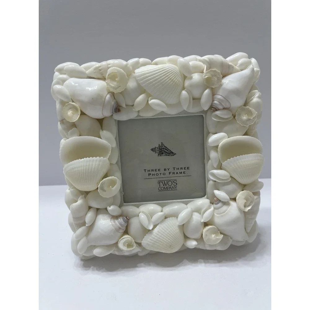 Twos Company White Sea Shell Picture Frame Nautical Shells for 3x3